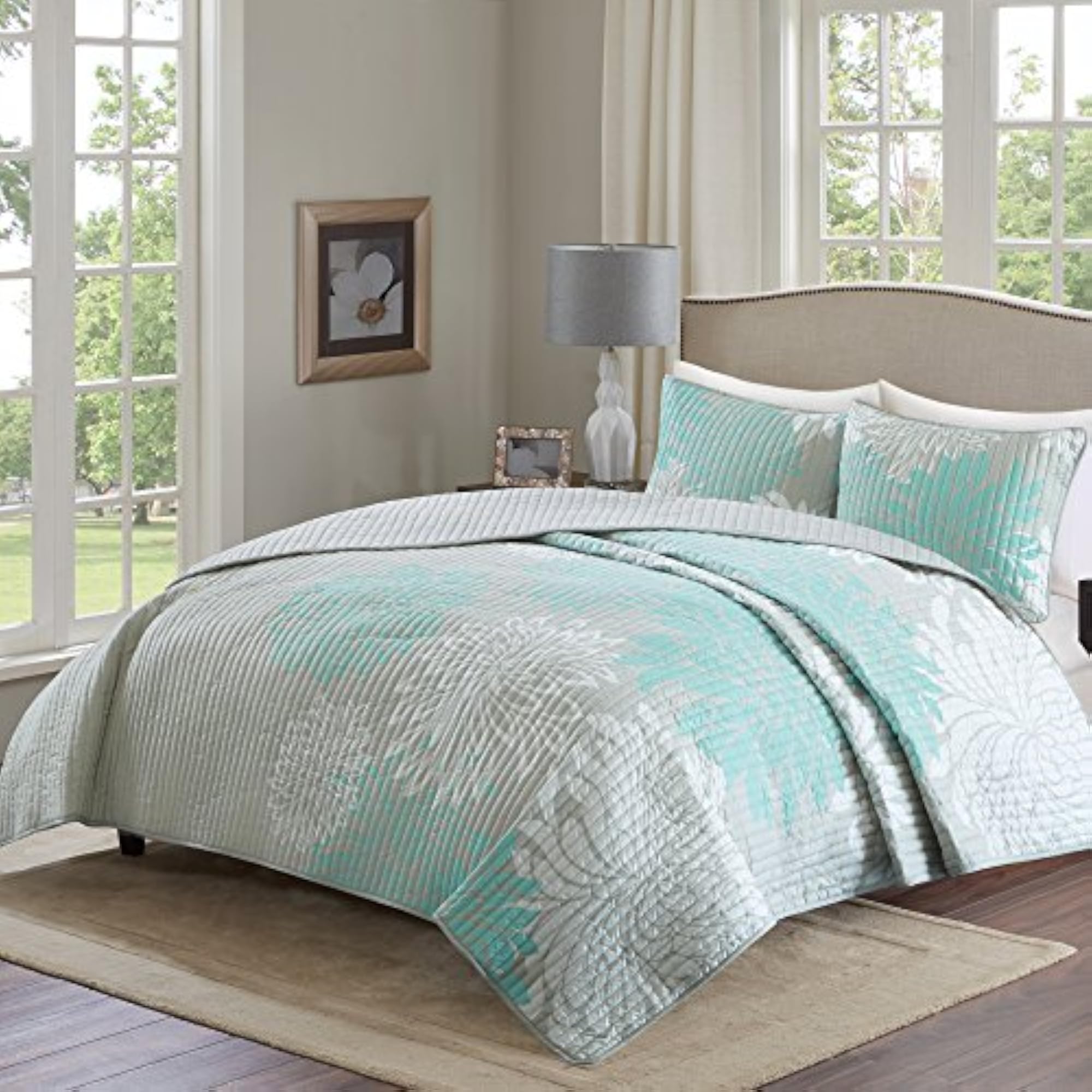 Enya Reversible Quilt Set, King/Cal King, 3 Piece, Aqua